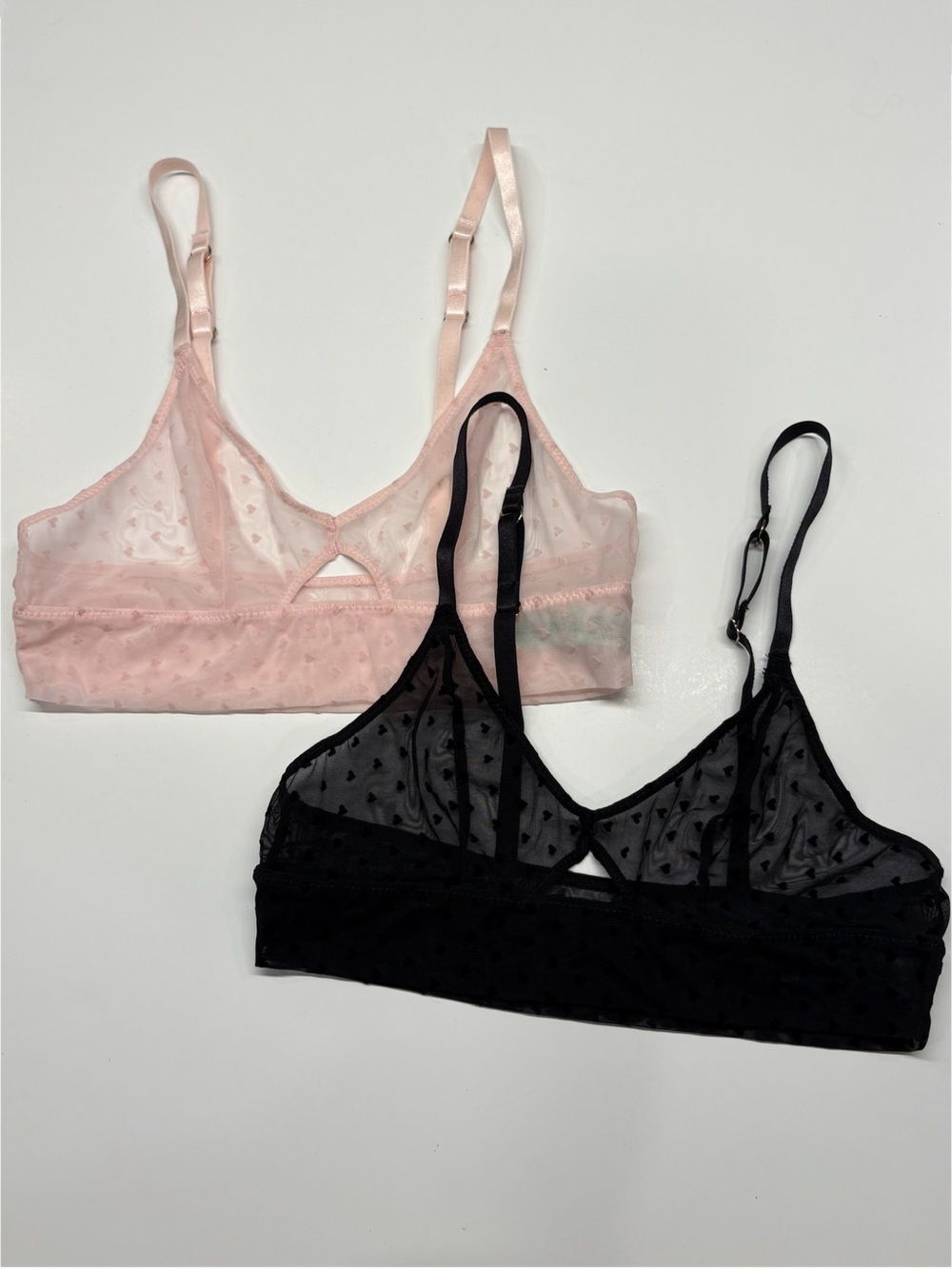 Honeydew Intimates Set of 2 Sheer Mesh Raised Hearts Bralettes in Black & Pink